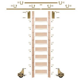 107in H | Unfinished Maple Rolling Ladder With Hardware Kit | Polished Brass Hardware | 12ft Track