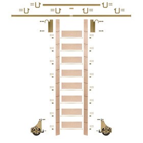 107in H | Finished Maple Rolling Ladder Hardware Kit | Polished Brass Hardware | 12ft Track