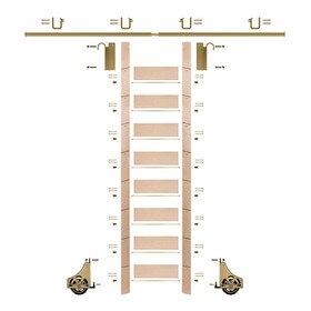 107in H | Unfinished Maple Rolling Ladder With Hardware Kit | Polished Brass Hardware | 8ft Track