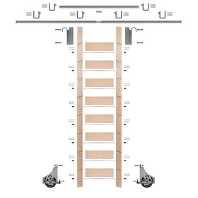 107in H | Finished Maple Rolling Ladder Hardware Kit | Satin Nickel Hardware | 12ft Track