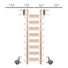 107in H | Maple Clear Pre Finished Rolling Ladder With Hardware Kit | Satin Nickel Hardware | 8ft Track