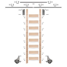 107in H | Unfinished Maple Rolling Ladder Hardware Kit | Satin Nickel Hardware | 12ft Track