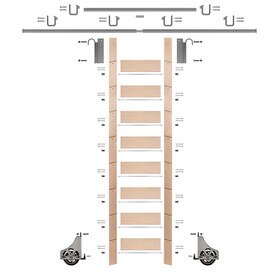 107in H | Unfinished Maple Rolling Ladder With Hardware Kit | Satin Nickel Hardware | 12ft Track