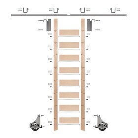 107in H | Unfinished Maple Rolling Ladder Hardware Kit | Satin Nickel Hardware | 8ft Track