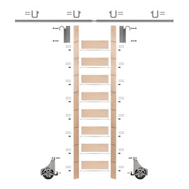 107in H | Unfinished Maple Rolling Ladder Hardware Kit | Satin Nickel Hardware | 8ft Track