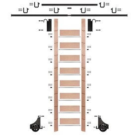 107in H | Finished Red Oak Rolling Ladder Hardware Kit | Black Hardware | 12ft Track