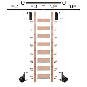 107in H | Red Oak Clear Pre Finished Rolling Ladder With Hardware Kit | Black Hardware | 12ft Track