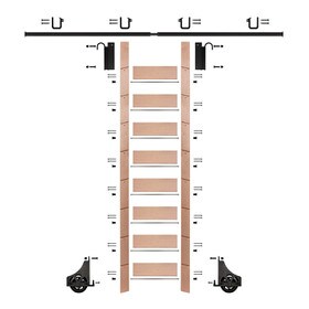 107in H | Finished Red Oak Rolling Ladder Hardware Kit | Black Hardware | 8ft Track
