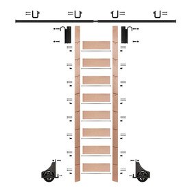 107in H | Red Oak Clear Pre Finished Rolling Ladder With Hardware Kit | Black Hardware | 8ft Track