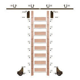 107in H | Finished Red Oak Rolling Ladder Hardware Kit | Bronze Hardware | 8ft Track