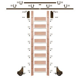 107in H | Unfinished Red Oak Rolling Ladder With Hardware Kit | Bronze Hardware | 12ft Track