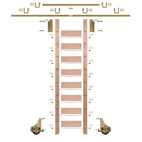107in H | Unfinished Red Oak Rolling Ladder Hardware Kit | Polished Brass Hardware | 12ft Track