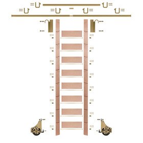 107in H | Unfinished Red Oak Rolling Ladder With Hardware Kit | Polished Brass Hardware | 12ft Track