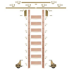 107in H | Finished Red Oak Rolling Ladder Hardware Kit | Polished Brass Hardware | 12ft Track