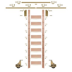 107in H | Red Oak Clear Pre Finished Rolling Ladder With Hardware Kit | Polished Brass Hardware | 12ft Track