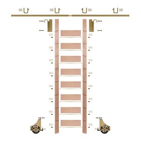 107in H | Finished Red Oak Rolling Ladder Hardware Kit | Polished Brass Hardware | 8ft Track