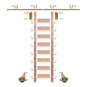 107in H | Red Oak Clear Pre Finished Rolling Ladder With Hardware Kit | Polished Brass Hardware | 8ft Track