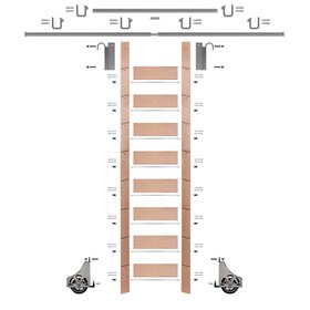 107in H | Finished Red Oak Rolling Ladder Hardware Kit | Satin Nickel Hardware | 12ft Track