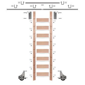107in H | Red Oak Clear Pre Finished Rolling Ladder With Hardware Kit | Satin Nickel Hardware | 12ft Track