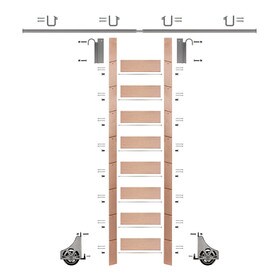 107in H | Finished Red Oak Rolling Ladder Hardware Kit | Satin Nickel Hardware | 8ft Track