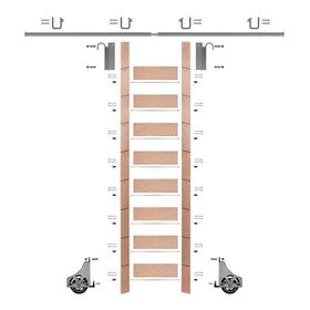 107in H | Red Oak Clear Pre Finished Rolling Ladder With Hardware Kit | Satin Nickel Hardware | 8ft Track