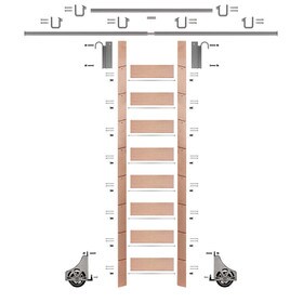107in H | Unfinished Red Oak Rolling Ladder Hardware Kit | Satin Nickel Hardware | 12ft Track