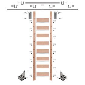 107in H | Unfinished Red Oak Rolling Ladder With Hardware Kit | Satin Nickel Hardware | 12ft Track