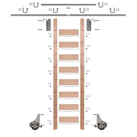 107in H | Unfinished Red Oak Rolling Ladder Hardware Kit | Satin Nickel Hardware | 12ft Track