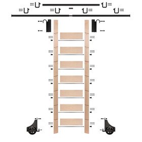 92in H | Maple Clear Pre Finished Rolling Ladder With Hardware Kit | Black Hardware | 12ft Track