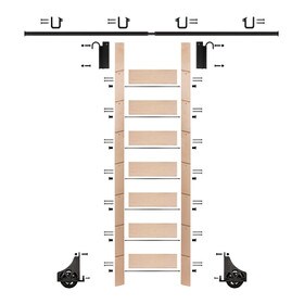 92in H | Finished Maple Rolling Ladder Hardware Kit | Black Hardware | 8ft Track