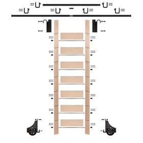92in H | Unfinished Maple Rolling Ladder Hardware Kit | Black Hardware | 12ft Track