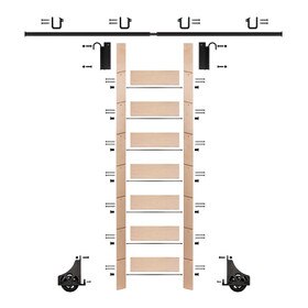 92in H | Unfinished Maple Rolling Ladder With Hardware Kit | Black Hardware | 8ft Track