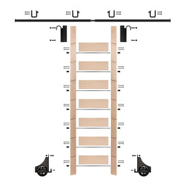 92in H | Unfinished Maple Rolling Ladder Hardware Kit | Black Hardware | 8ft Track