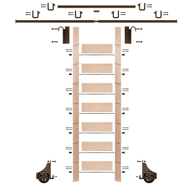 92in H | Finished Maple Rolling Ladder Hardware Kit | Bronze Hardware | 12ft Track