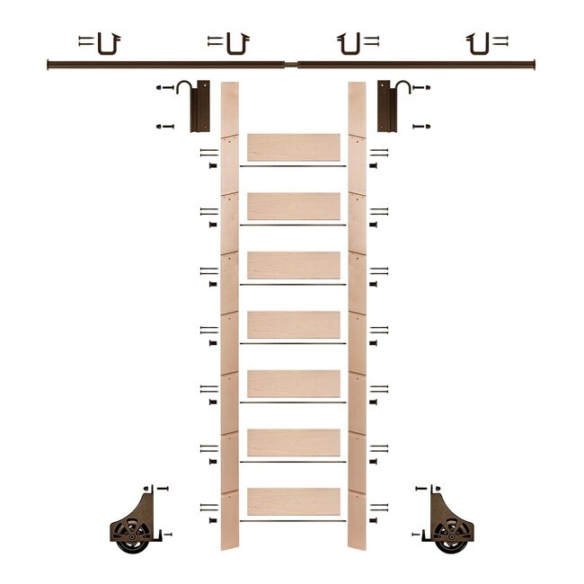 92in H | Finished Maple Rolling Ladder Hardware Kit | Bronze Hardware | 8ft Track