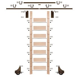 92in H | Unfinished Maple Rolling Ladder Hardware Kit | Bronze Hardware | 12ft Track
