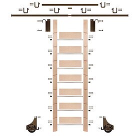 92in H | Unfinished Maple Rolling Ladder With Hardware Kit | Bronze Hardware | 12ft Track