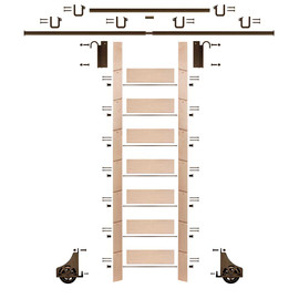 92in H | Unfinished Maple Rolling Ladder Hardware Kit | Bronze Hardware | 12ft Track