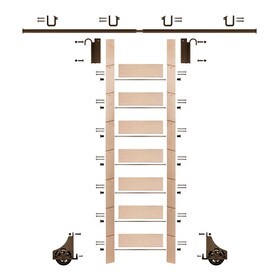 92in H | Unfinished Maple Rolling Ladder Hardware Kit | Bronze Hardware | 8ft Track