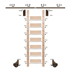 92in H | Unfinished Maple Rolling Ladder With Hardware Kit | Bronze Hardware | 8ft Track