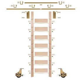 92in H | Unfinished Maple Rolling Ladder With Hardware Kit | Polished Brass Hardware | 12ft Track