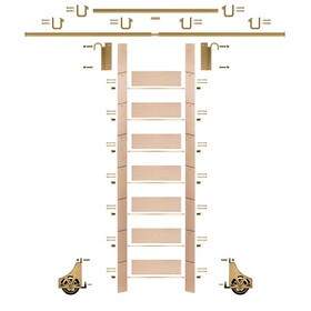 92in H | Finished Maple Rolling Ladder Hardware Kit | Polished Brass Hardware | 12ft Track