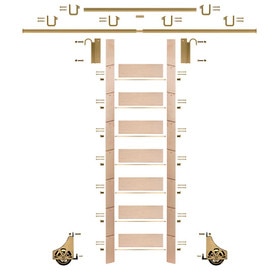 92in H | Maple Clear Pre Finished Rolling Ladder With Hardware Kit | Polished Brass Hardware | 12ft Track