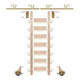 92in H | Finished Maple Rolling Ladder Hardware Kit | Polished Brass Hardware | 8ft Track