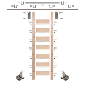 92in H | Maple Clear Pre Finished Rolling Ladder With Hardware Kit | Satin Nickel Hardware | 12ft Track