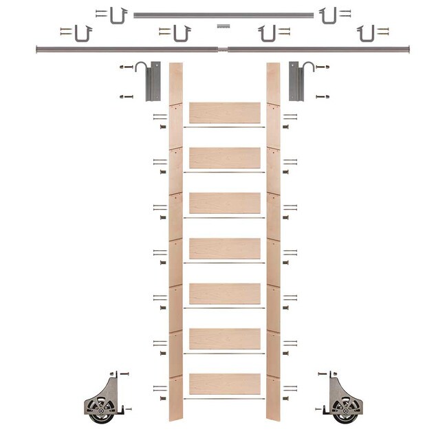 92in H | Finished Maple Rolling Ladder Hardware Kit | Satin Nickel Hardware | 12ft Track