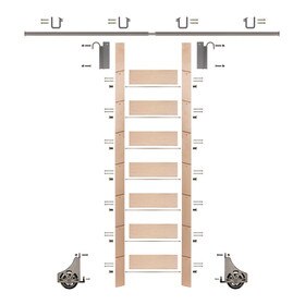 92in H | Maple Clear Pre Finished Rolling Ladder With Hardware Kit | Satin Nickel Hardware | 8ft Track