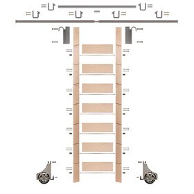 92in H | Unfinished Maple Rolling Ladder Hardware Kit | Satin Nickel Hardware | 12ft Track