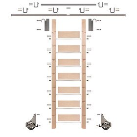 92in H | Unfinished Maple Rolling Ladder With Hardware Kit | Satin Nickel Hardware | 12ft Track