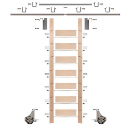 92in H | Unfinished Maple Rolling Ladder Hardware Kit | Satin Nickel Hardware | 12ft Track
